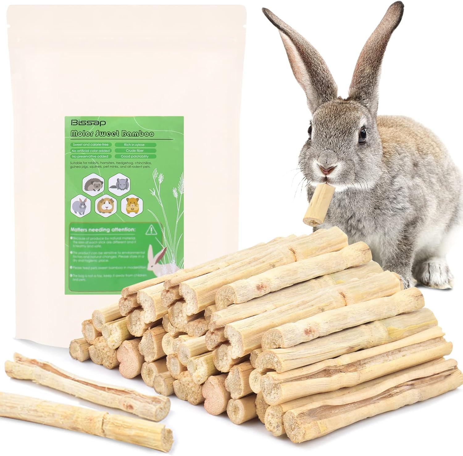 Sweet Bamboo Chew Sticks for Rabbits 1000G/2.2Ib, Bunny Chew Sticks for Rabbits Hamster Chinchilla Guinea Pigs Rabbit Small Animals Natural Treats Teeth Grinding Chew Toys