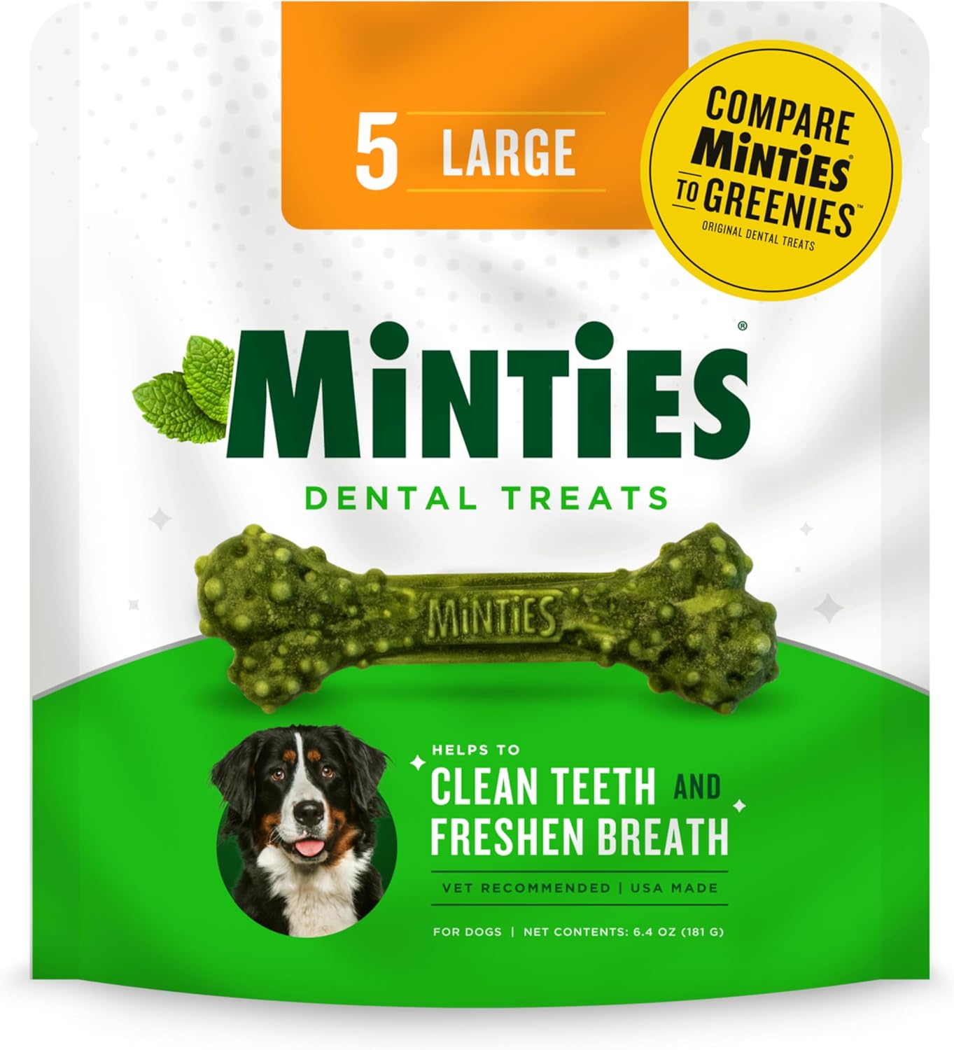 Minties Dental Chews for Dogs, Vet-Recommended Mint-Flavored Dental Treats for Medium Dogs, Dental Bones Clean Teeth, Fight Bad Breath, and Removes Plaque and Tartar