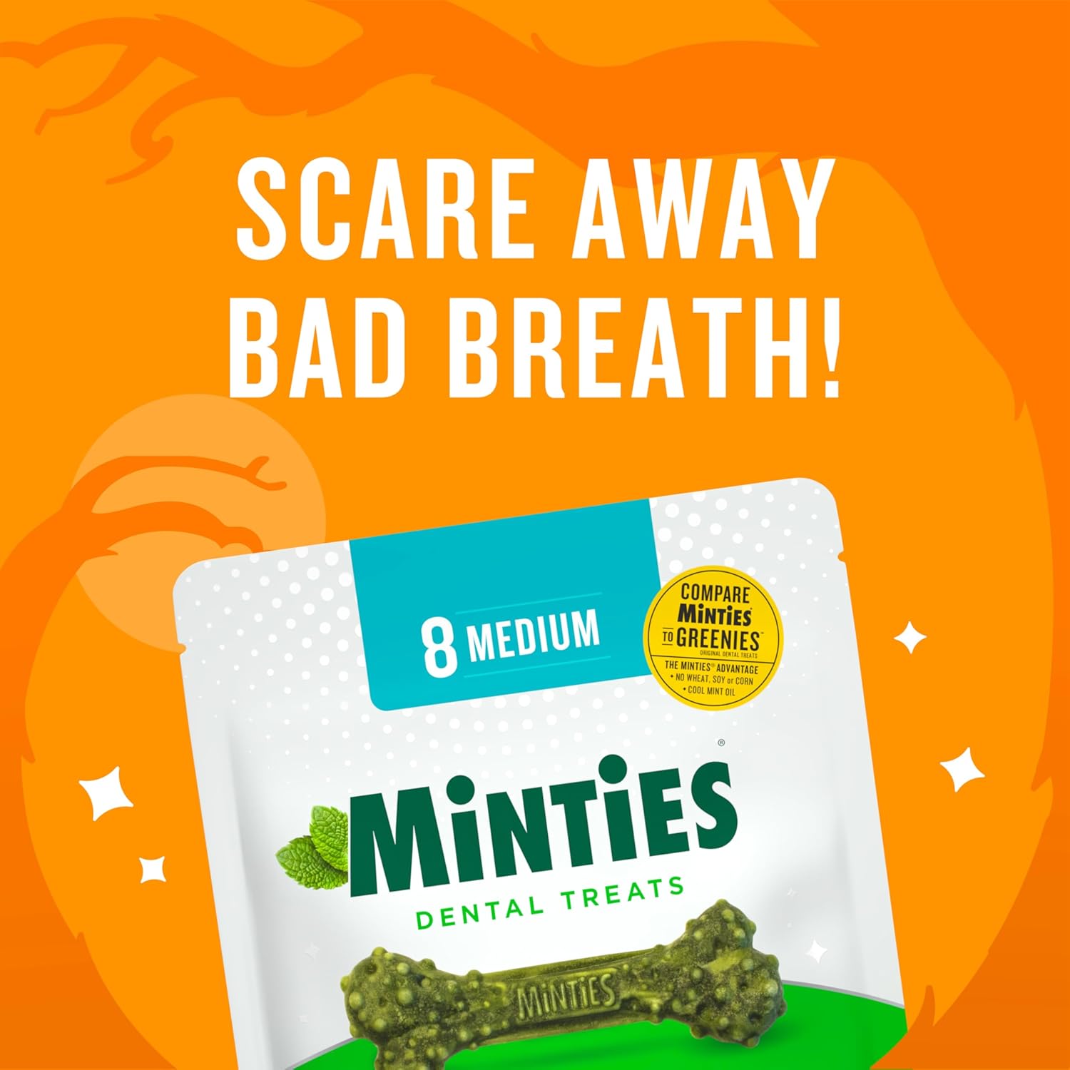 Minties Dental Chews for Dogs, Vet-Recommended Mint-Flavored Dental Treats for Medium Dogs, Dental Bones Clean Teeth, Fight Bad Breath, and Removes Plaque and Tartar