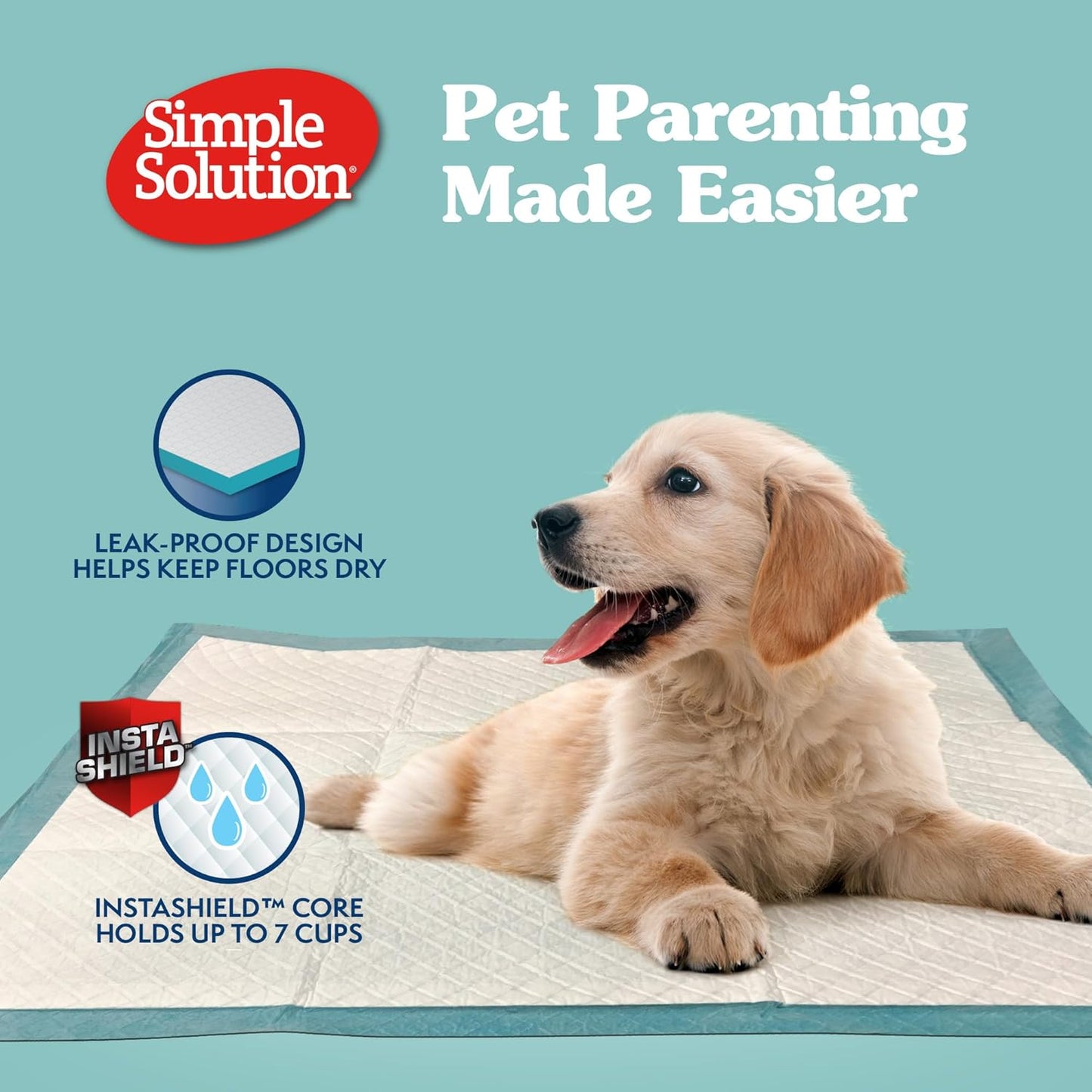 Simple Solution Extra Large Pee Pads for Dogs, XXL Puppy Potty Training Wee Wee Pad, 6 Layers Thick, Instashield Absorbent, Attracts Dogs, Leak Proof, Odor Neutralizing, Disposable, XLARGE 28"X30"