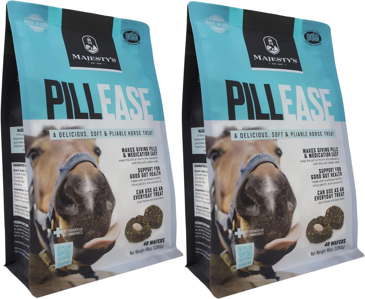 Majesty'S Pillease Horse Treats, a Delicious Soft and Pliable No Bake Cookie Horse Treat, Makes Giving Pills & Medication Easy, Made in the USA - 48 Wafers