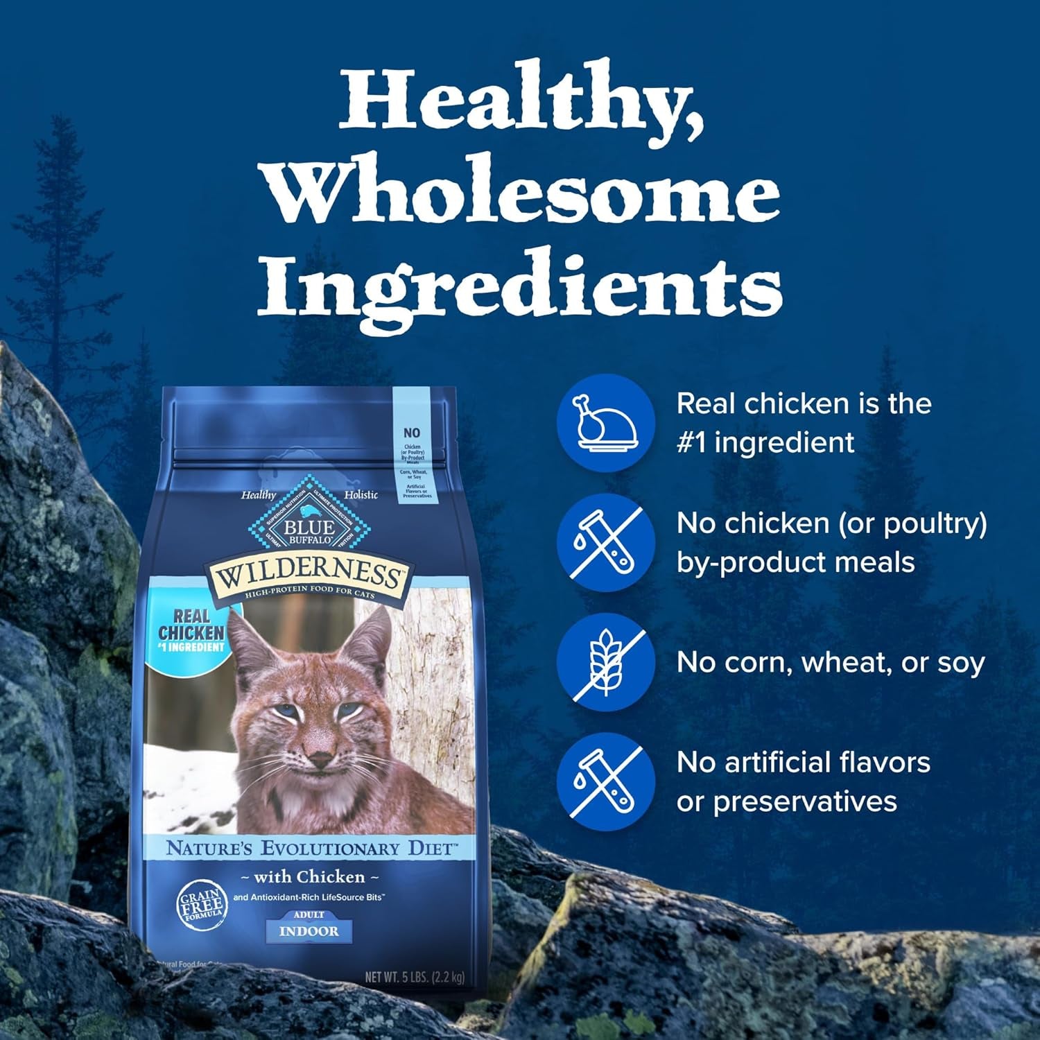 Blue Buffalo Wilderness Natural Adult Dry Cat Food Indoor Cats, High-Protein & Grain-Free, Chicken