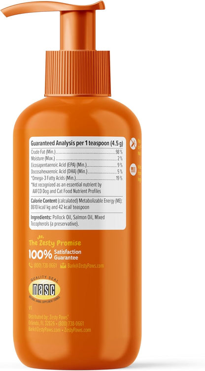 Wild Alaskan Salmon Oil Formula for Dogs & Cats - Omega 3 Skin & Coat Support - Liquid Food Supplement for Pets - Natural EPA + DHA Fatty Acids for Joint Function, Immune & Heart Health 8.5Oz