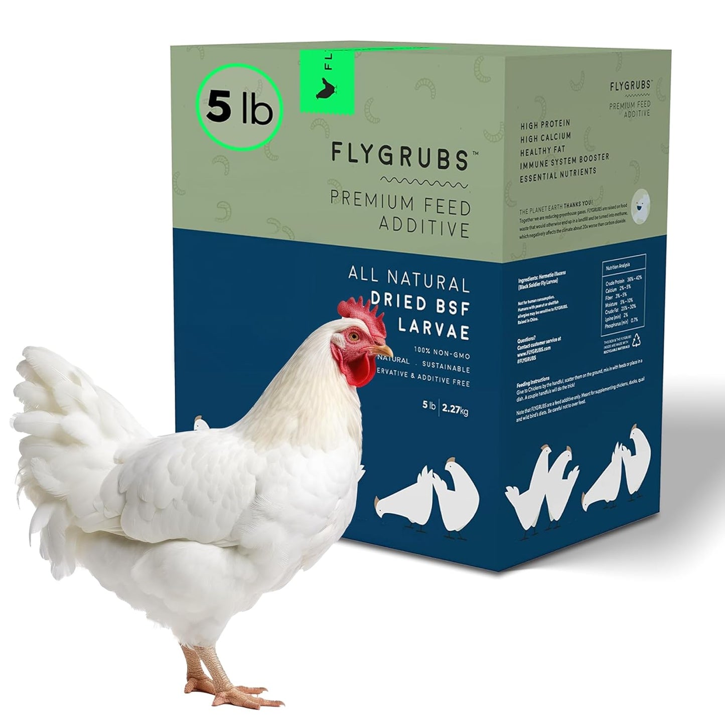 FLYGRUBS Dried Black Soldier Fly Larvae for Chickens - High Calcium Treats for Laying Hens, Ducks, Turkeys, Wild Birds - Non-Gmo, Nutrient-Rich, No Additives, 85X More Calcium than Mealworms