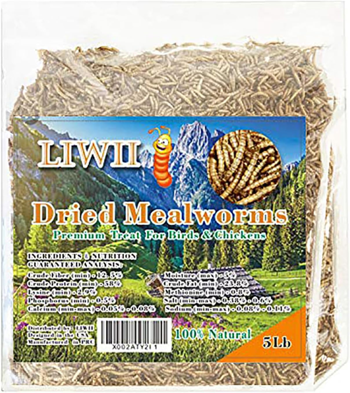 Dried Mealworms 100% Natural Non GMO High Protein Mealworms - Bulk Mealworms for Wild Birds, Chicken Treats, Hamster Food, Gecko Food, Turtle Food, Lizard Food