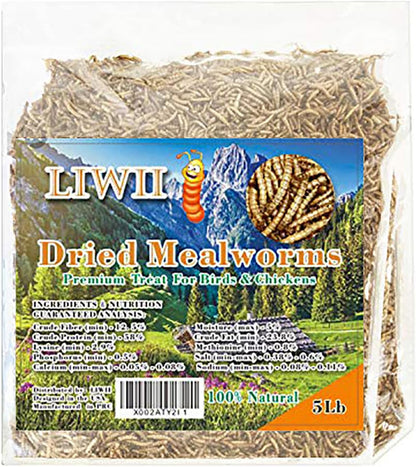 Dried Mealworms 100% Natural Non GMO High Protein Mealworms - Bulk Mealworms for Wild Birds, Chicken Treats, Hamster Food, Gecko Food, Turtle Food, Lizard Food