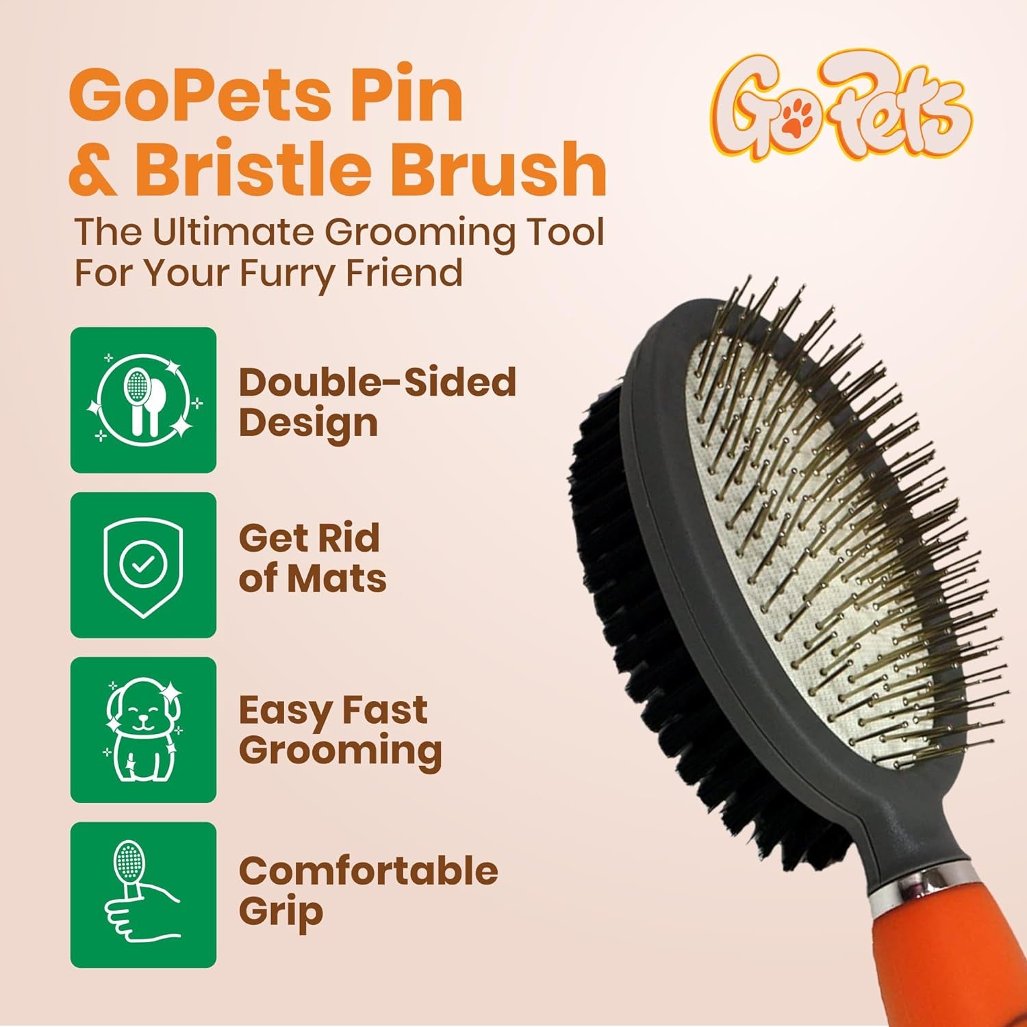 Double-Sided Pin & Bristle Brush, Deshedding & Dematting Tool for Dogs & Cats, Undercoat Rake for Short & Long Hair, Removes Mats, Dirt & Loose Fur, Promotes Healthy Coat, Ergonomic Handle