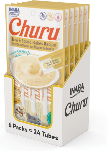 Churu Cat Treats, Grain-Free, Lickable, Squeezable Creamy Purée Cat Treat/Topper with Vitamin E & Taurine, 0.5 Ounces Each Tube, 50 Tubes, Tuna & Chicken Variety