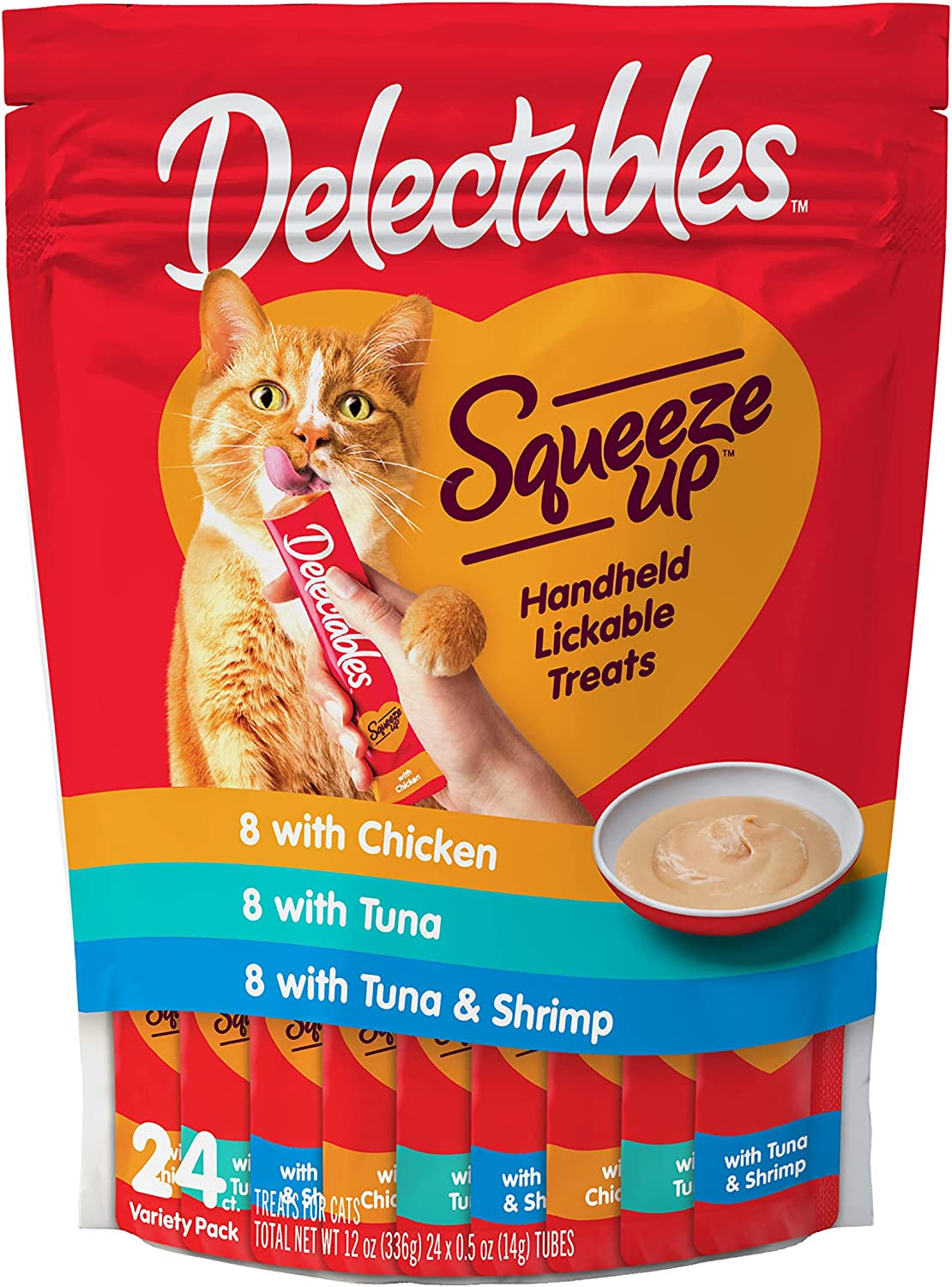 Delectables Squeeze up Interactive Lickable Wet Cat Treats for Adult & Senior Cats, Tuna & Shrimp, 24 Count, 12 Ounces