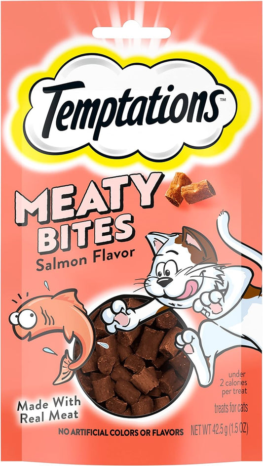 Temptations Meaty Bites, Soft and Savory Cat Treats, Salmon Flavor, 1.5 Oz. Pouches (Pack of 7)