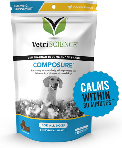 Vetriscience Composure Calming Chews for Dogs - Clinically Proven Dog Anxiety Relief Supplement with Colostrum, L-Theanine & Vitamin B1 for Stress, Storms, Separation & More