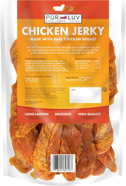 Dog Treats, Chicken Jerky for Dogs, Made with 100% Real Chicken Breast, Healthy, Easily Digestible, Long-Lasting, High Protein Dog Treat, Satisfies Dog's Urge to Chew