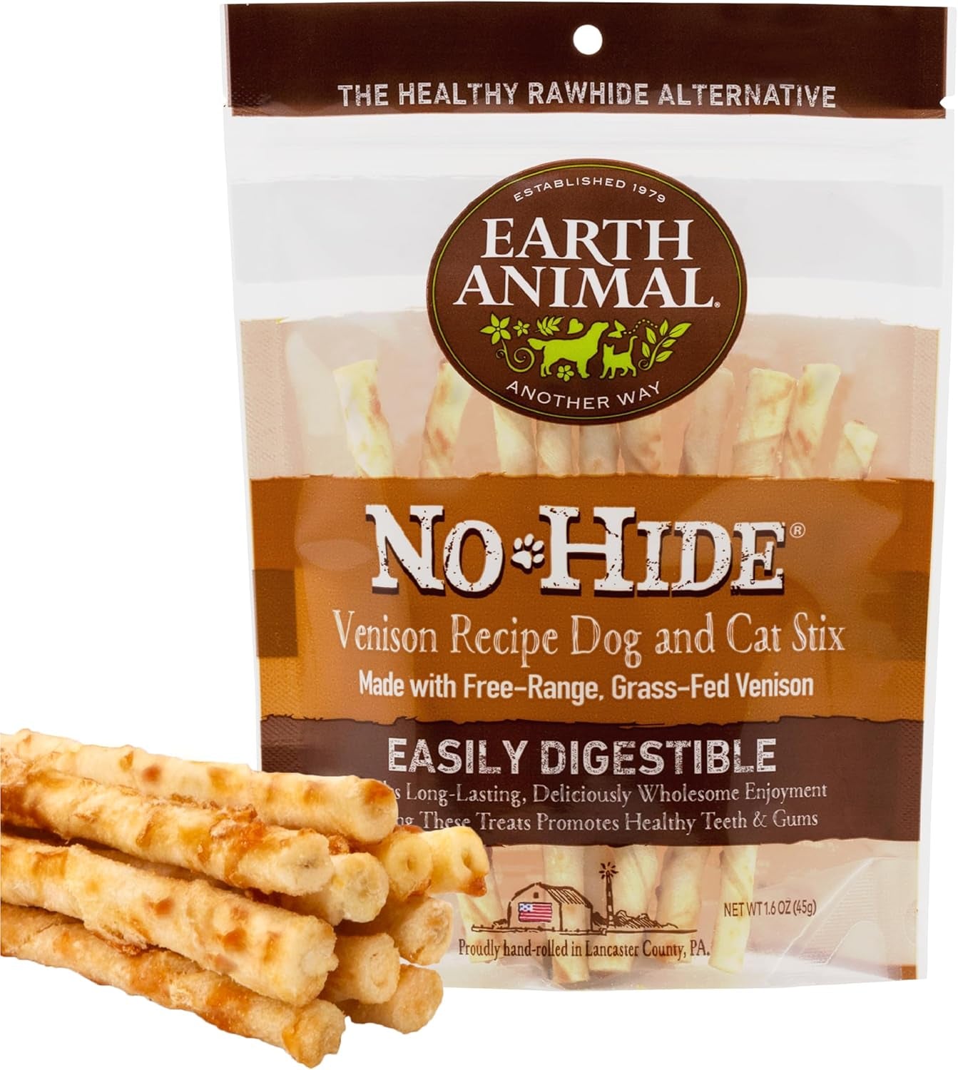 Earth Animal No Hide Stix Flavored Natural Rawhide Free Dog Chews Long Lasting Dog Chew Sticks, Dog Treats for Small Dogs and Cats, Great Dog Chews for Aggressive Chewers