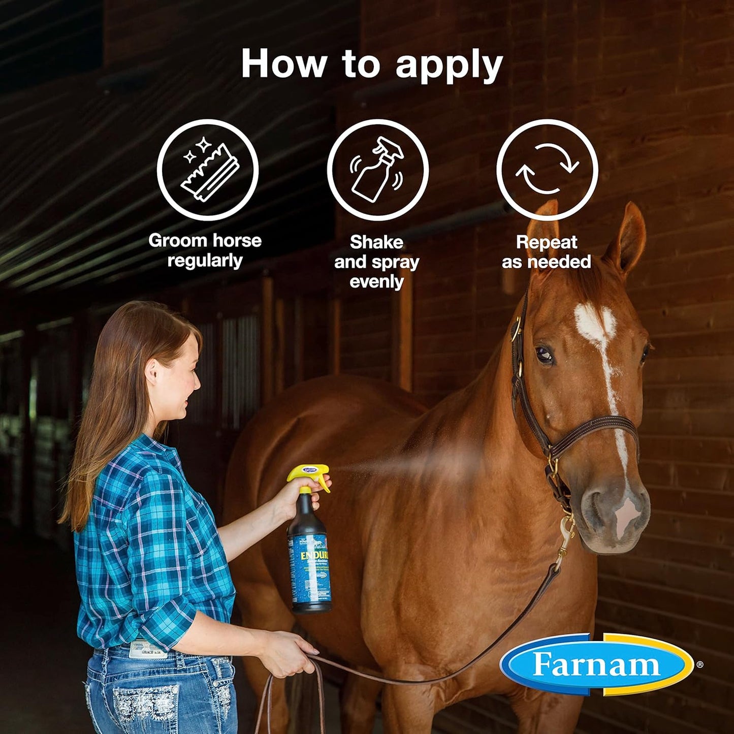 Farnam Endure Sweat-Resistant Horse Fly Spray, Kills, Repels, Protects, Quart Spray