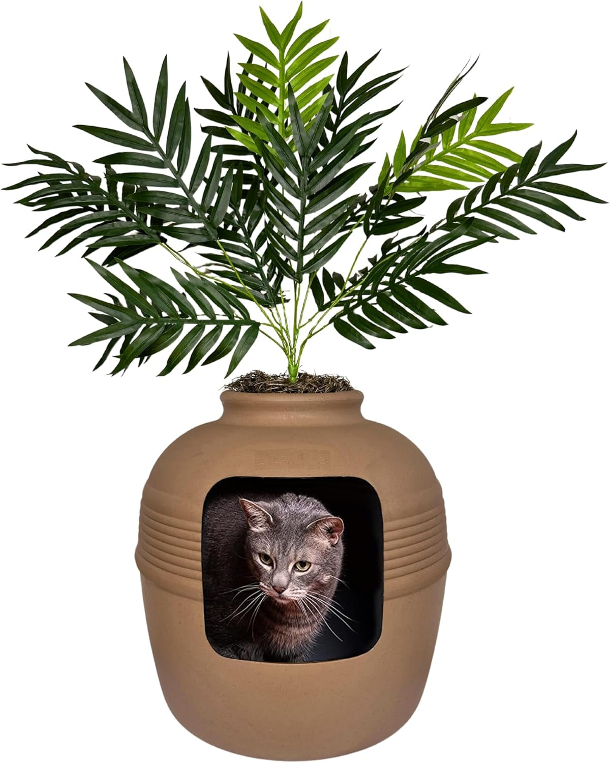 Good Pet Stuff, Original Hidden Litter Box & Reusable Liner Essentials Kit, round Enclosed Cat Planter Litter Box with Artificial Plants, Carbon Odor Filter System, Easy to Clean