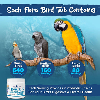 Vital Planet - Flora Bird Probiotic Powder Supplement with 10 Billion Cultures and 7 Diverse Strains, High Potency Probiotics for All Birds for Avian Digestive and Immune Support 80 Scoops