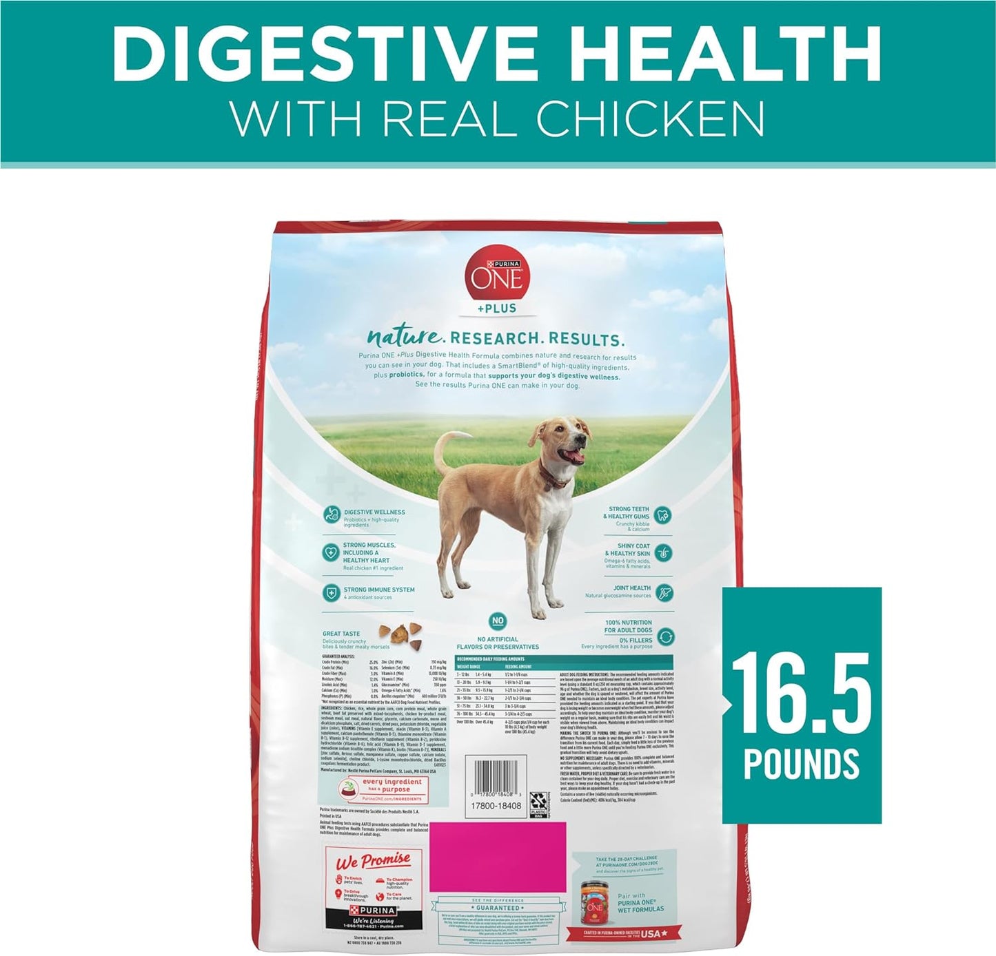 Purina One plus Digestive Health Formula Dry Dog Food Natural with Added Vitamins, Minerals and Nutrients