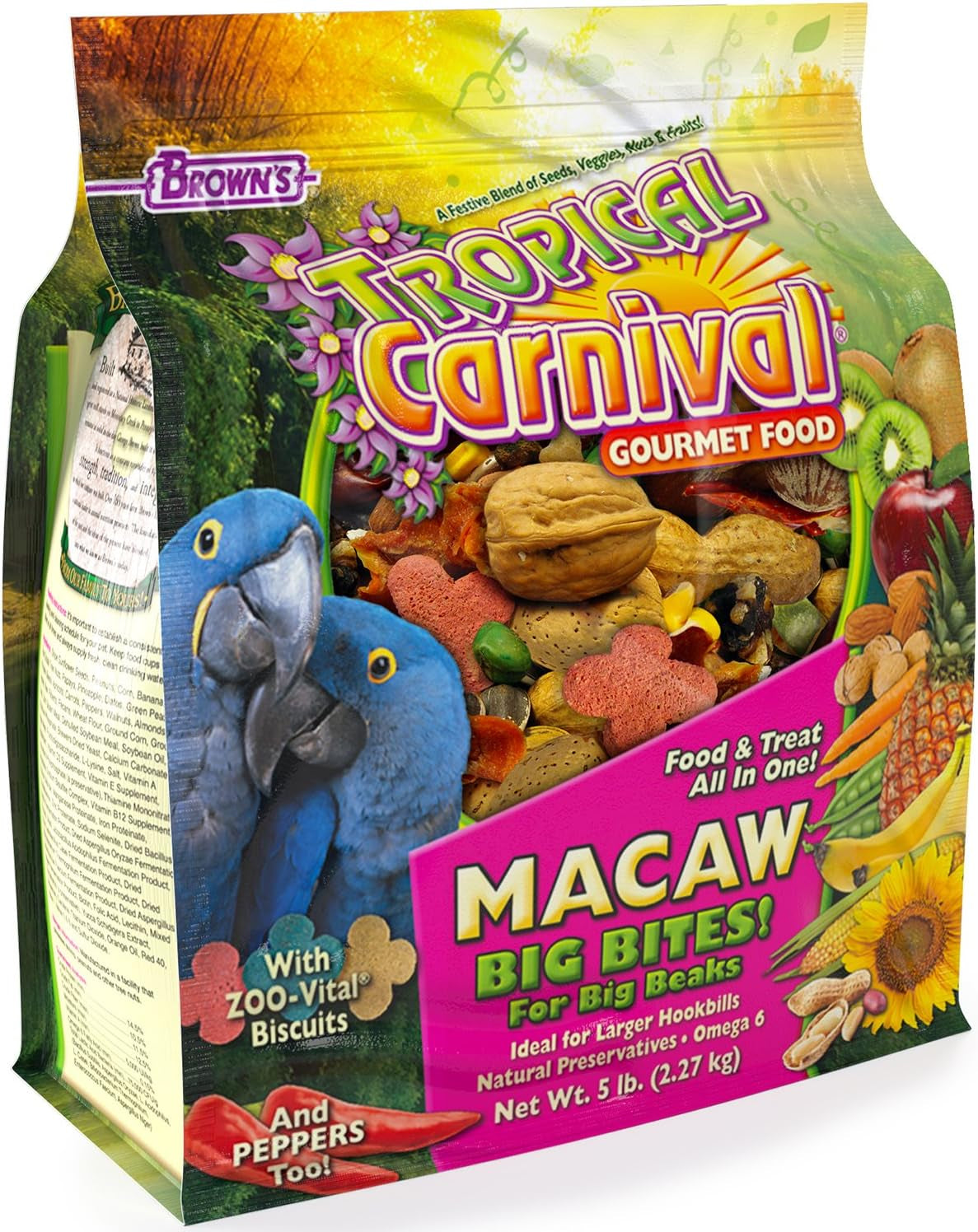 F.M. Brown'S Tropical Carnival, Gourmet Macaw Food Big Bites for Big Beaks, Vitamin-Nutrient Fortified Daily Diet with Probiotics for Digestive Health