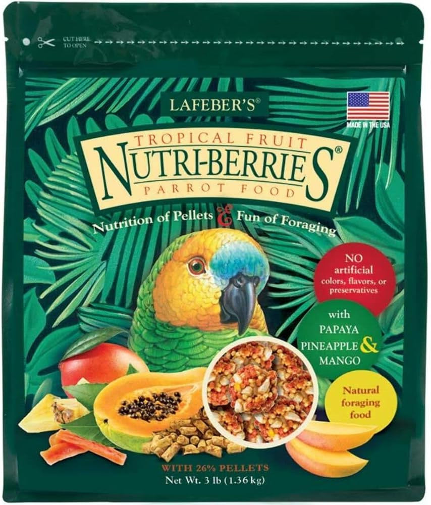 LAFEBER'S Tropical Fruit Nutri-Berries Pet Bird Food, Made with Non-Gmo and Human-Grade Ingredients, for Parrots