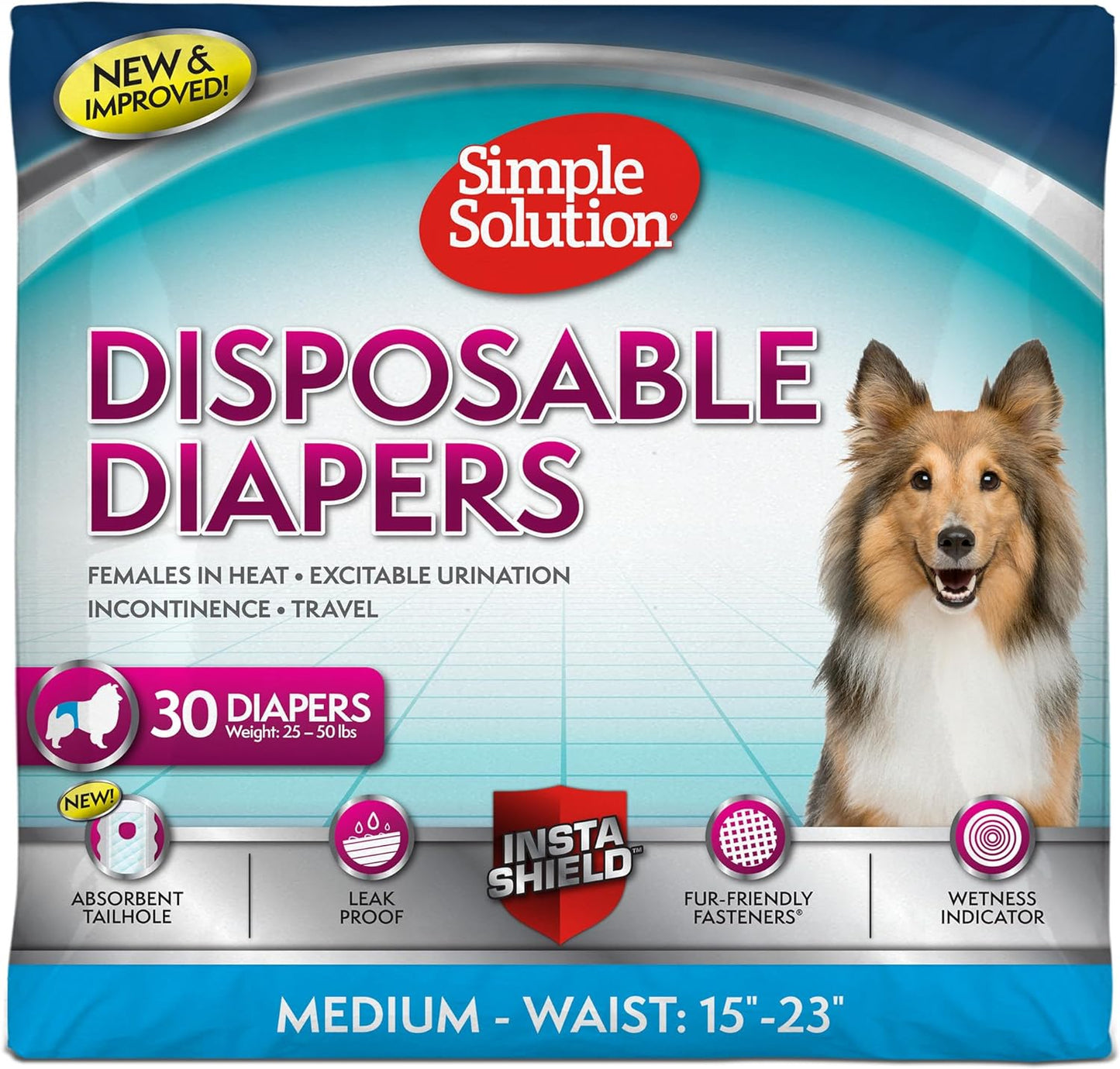 Simple Solution Disposable Dog Diapers for Female Dogs, True Fit, Absorbent, Leak Proof with Wetness Indicator, XL Puppy & Doggie Period Pad and Pee Diaper, for Large Pets