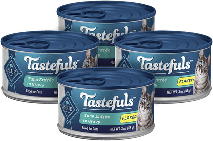 Tastefuls Flaked Wet Cat Food Variety Pack, Made with Natural Ingredients | Tuna, Chicken, Fish & Shrimp, 3-Oz. Cans (12 Count, 4 of Each)