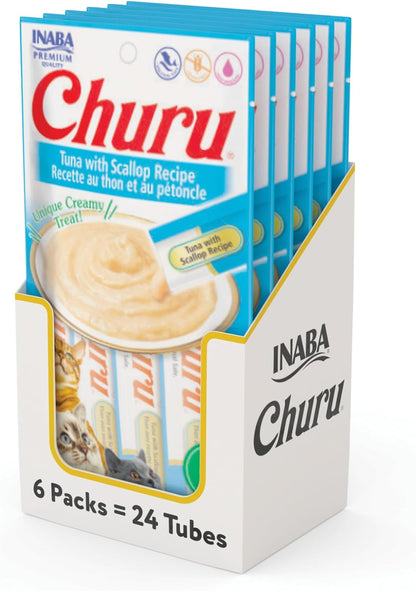 Churu Cat Treats, Grain-Free, Lickable, Squeezable Creamy Purée Cat Treat/Topper with Vitamin E & Taurine, 0.5 Ounces Each Tube, 50 Tubes, Tuna & Chicken Variety