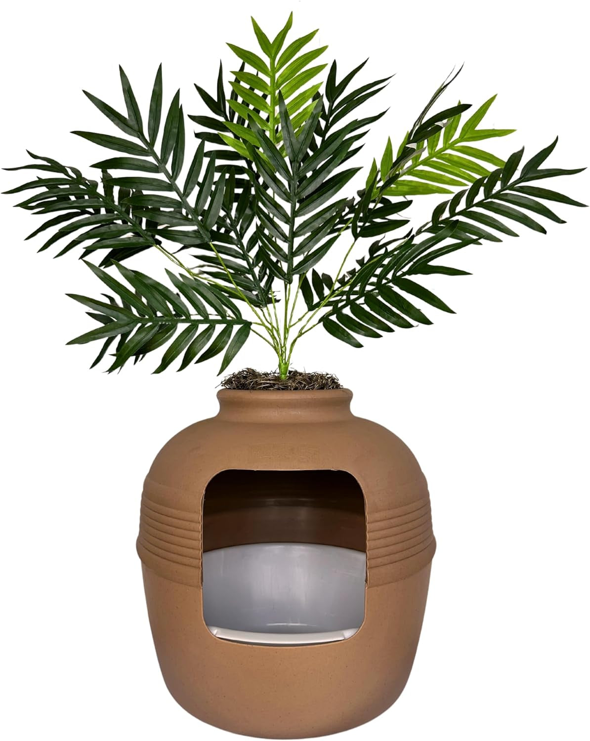 Good Pet Stuff, Original Hidden Litter Box & Reusable Liner Essentials Kit, round Enclosed Cat Planter Litter Box with Artificial Plants, Carbon Odor Filter System, Easy to Clean