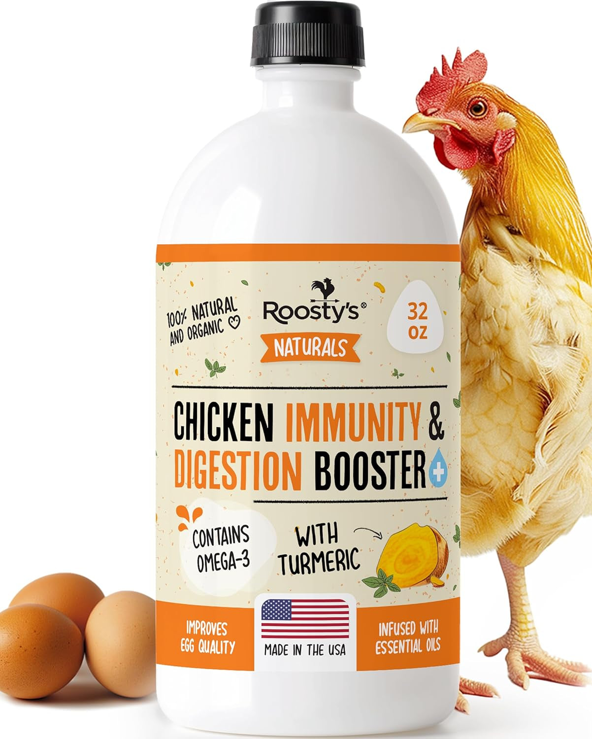 Naturals Chicken Immunity & Digestion Booster | 32Oz Chicken Supplements | Omega-3 Chicken Vitamins and Supplements | Poultry Vitamins for Chickens | Bird Health Supplies