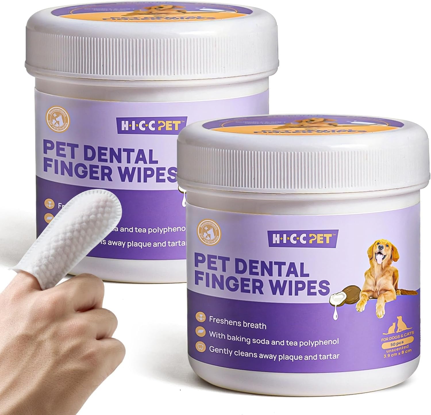 Teeth Cleaning Wipes for Dogs & Cats, Remove Bad Breath by Removing Plaque and Tartar Buildup, Disposable Dog Finger Toothbrush Gentle Pet Dental Care Wipes, 50 Counts, (Mint Scent)