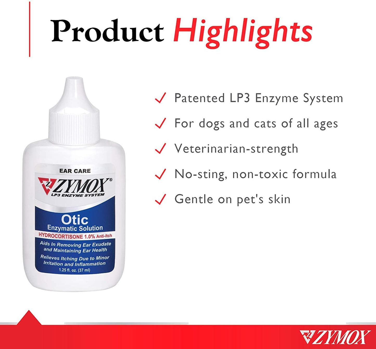 Otic Enzymatic Solution for Dogs and Cats to Soothe Ear Infections with 1% Hydrocortisone for Itch Relief, 1.25Oz