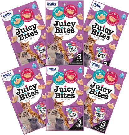 INABA Juicy Bites, Moist & Chewy Cat Treats with Vitamin E and Green Tea Extract, 0.4 Ounces per Pouch, 18 Pouches (3 per Bag)