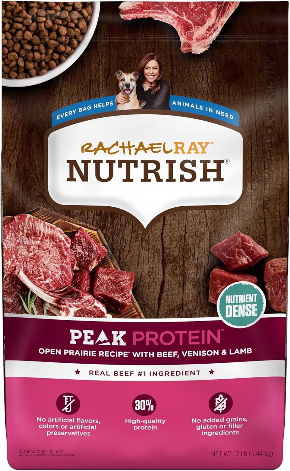 Rachael Ray Nutrish PEAK Natural Dry Dog Food, Open Prairie Recipe with Beef, Venison & Lamb, Grain Free (Packaging May Vary)