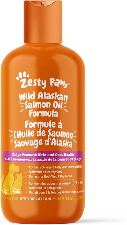 Wild Alaskan Salmon Oil Formula for Dogs & Cats - Omega 3 Skin & Coat Support - Liquid Food Supplement for Pets - Natural EPA + DHA Fatty Acids for Joint Function, Immune & Heart Health 8.5Oz