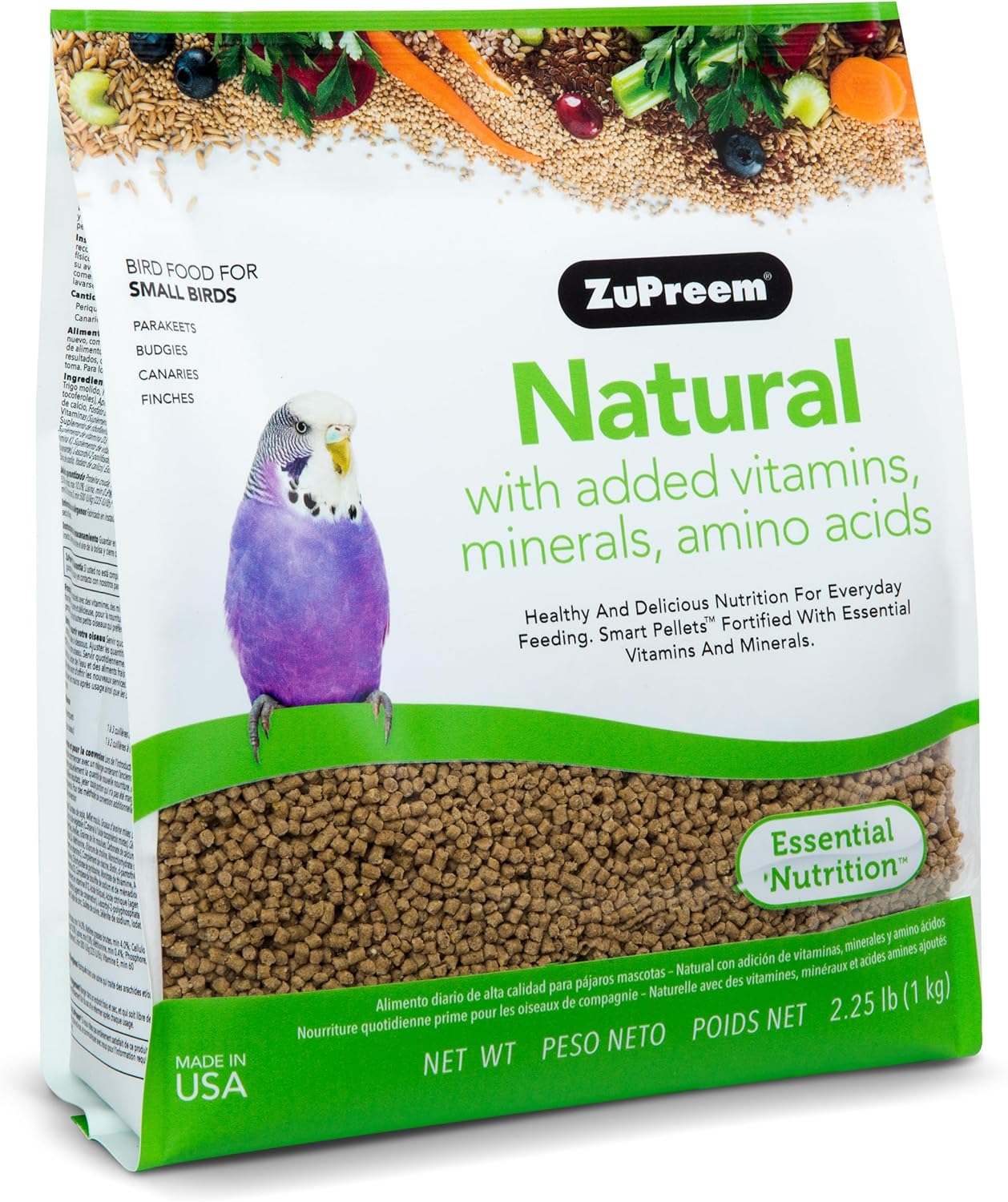 Zupreem Fruitblend Bird Pellets, Daily Bird Food for Parakeet, Budgie, Parrotlet, Dove, Core Nutrition for Small Birds, Made in USA, Parakeet Food, Budgie Food