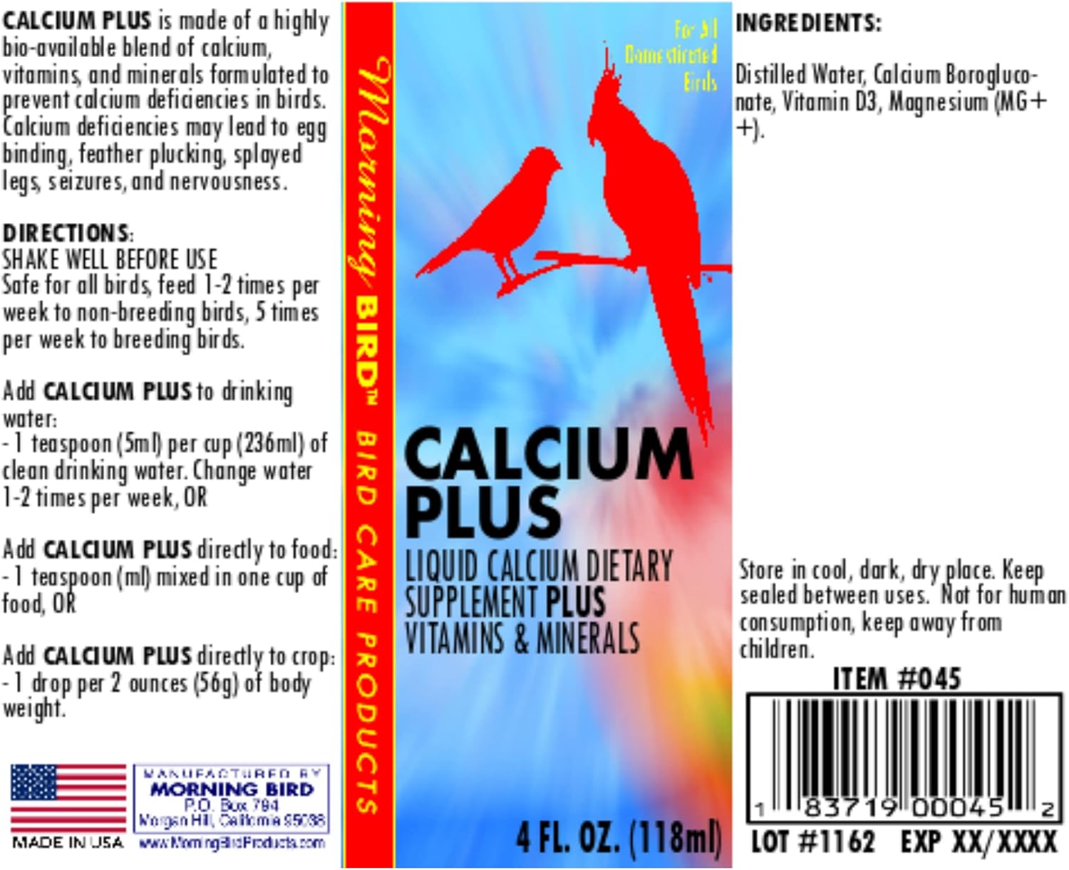 Morning Bird Calcium plus Supplement for Avian Health, Liquid Calcium Formula with Magnesium and Vitamin D3