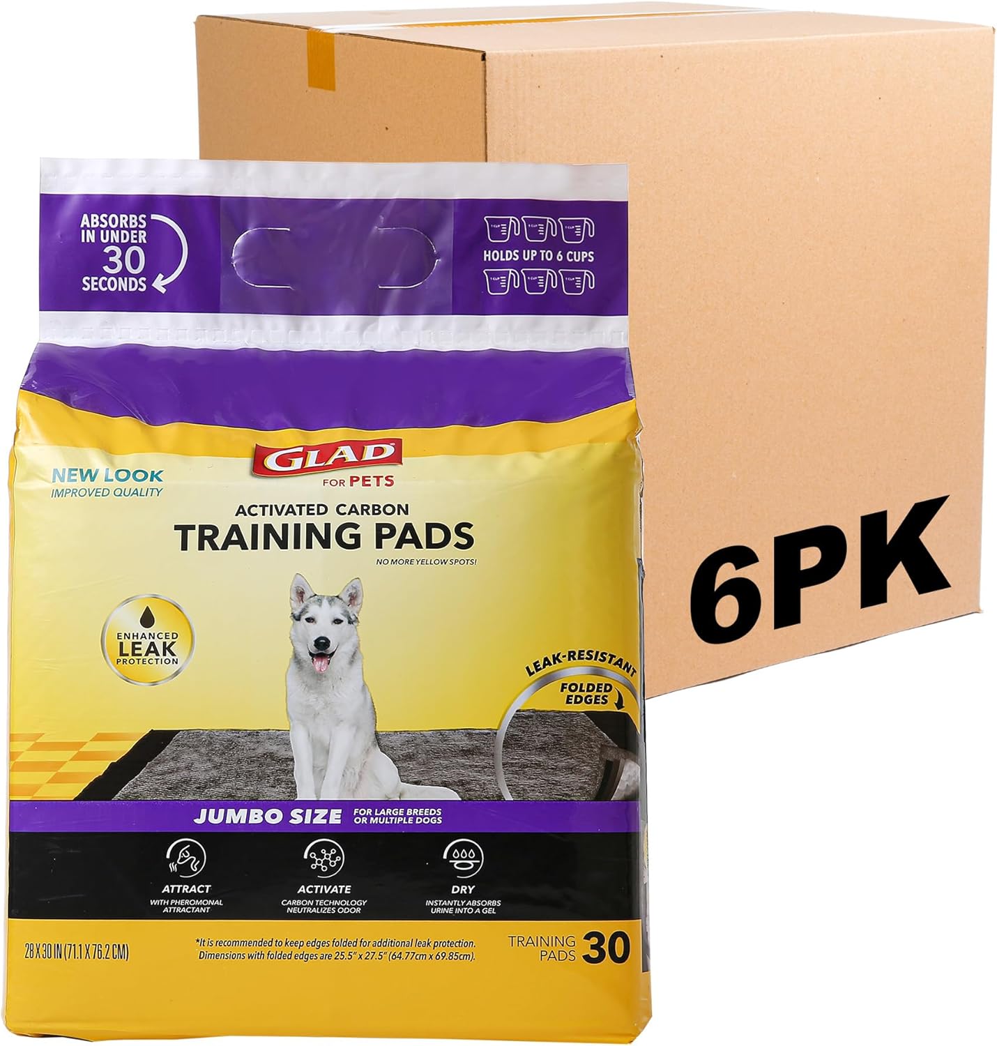 Glad for Pets JUMBO-SIZE Charcoal Puppy Pads, All-In-One, Black Training Pads That ABSORB & Neutralize Urine Instantly, New & Improved Quality Puppy Pee Pads