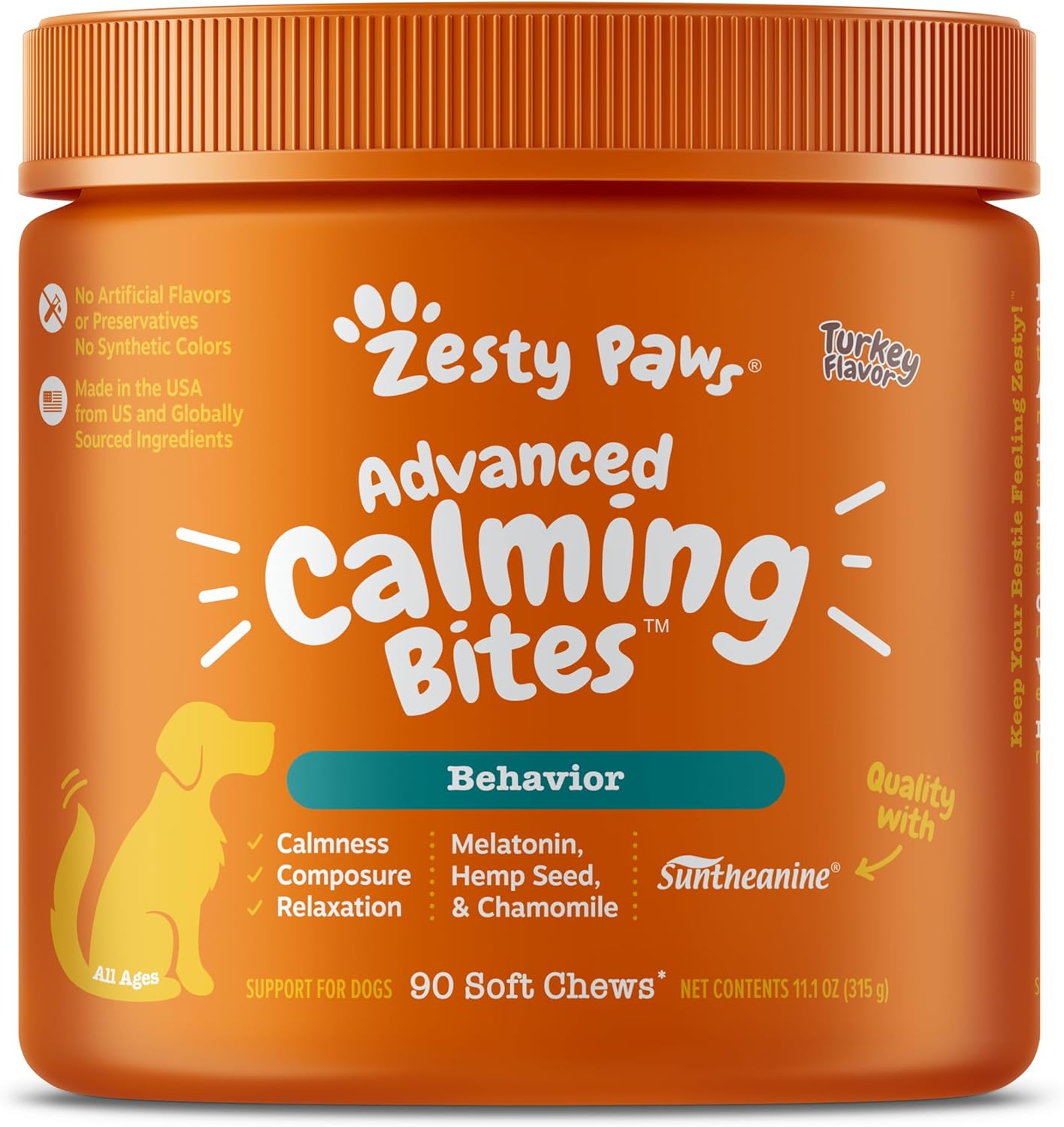 Zesty Paws Calming Chews for Dogs Composure & Relaxation for Everyday Stress & Separation Peanut Butter 90 Count