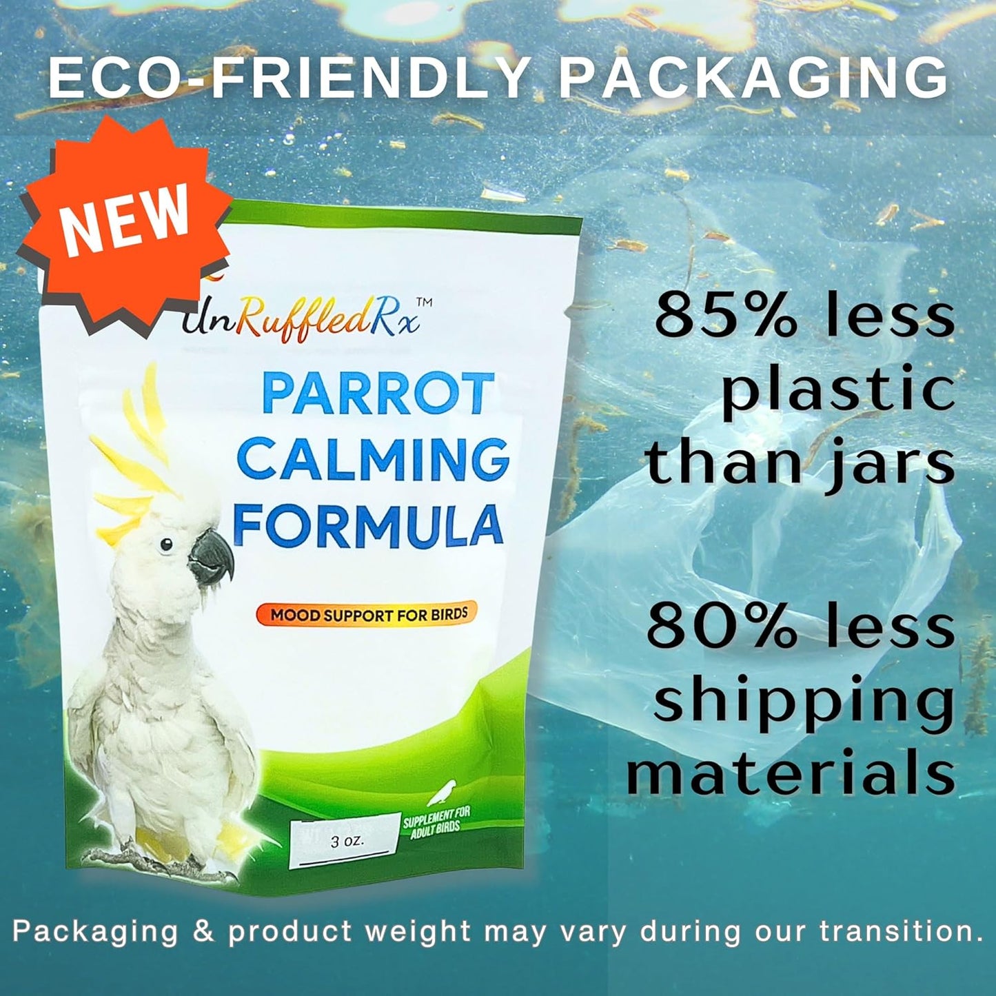 Unruffledrx™ Parrot Calming Formula - Soothes Screaming, Biting, & Plucking; Promotes Relaxation