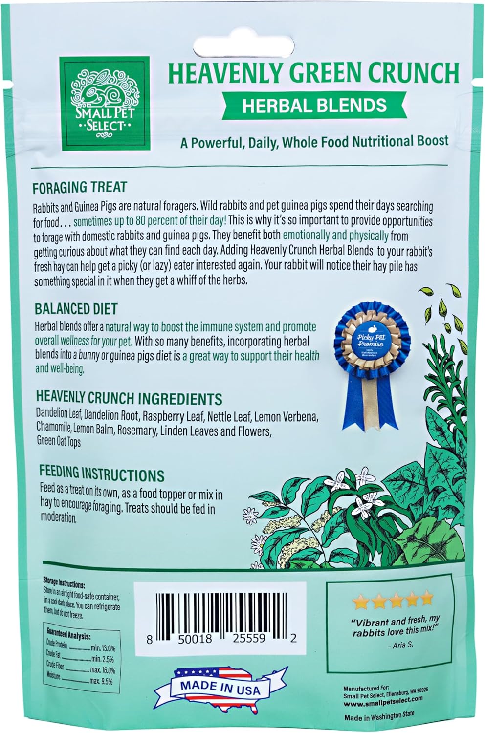 Small Pet Select - Herbal Sampler, Natural Herbal Treats for Rabbits, Guinea Pigs, and Other Small Animals, Five Flavors