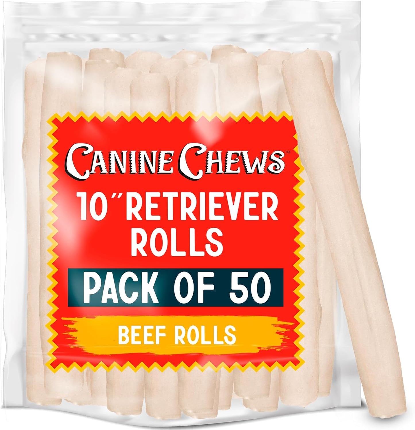 Canine Chews Dog Rawhide Retriever Rolls - Dog Rawhide Chews - 100% Usa-Sourced Natural Beef Raw Hide Dog Bones for Large Dogs - Healthy Single-Ingredient Rawhide Bones Treat