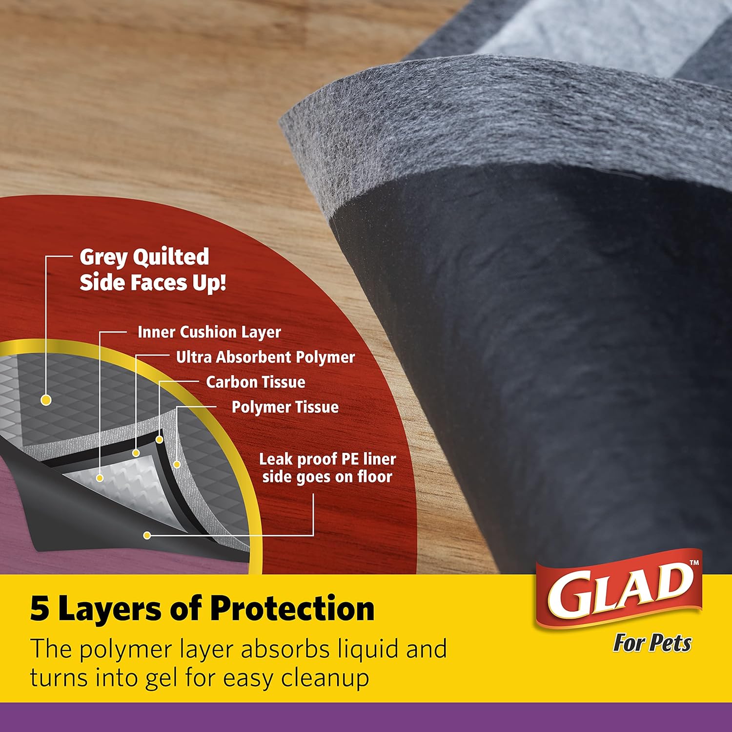 Glad for Pets JUMBO-SIZE Charcoal Puppy Pads, All-In-One, Black Training Pads That ABSORB & Neutralize Urine Instantly, New & Improved Quality Puppy Pee Pads