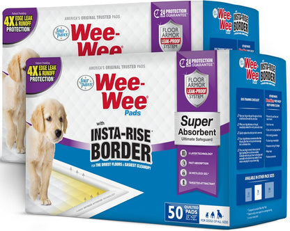 Four Paws Wee-Wee for Dogs of All Sizes, Leak-Proof Floor Protection Dog & Puppy Quilted Potty Training Pads, Unscented, 22" X 23"