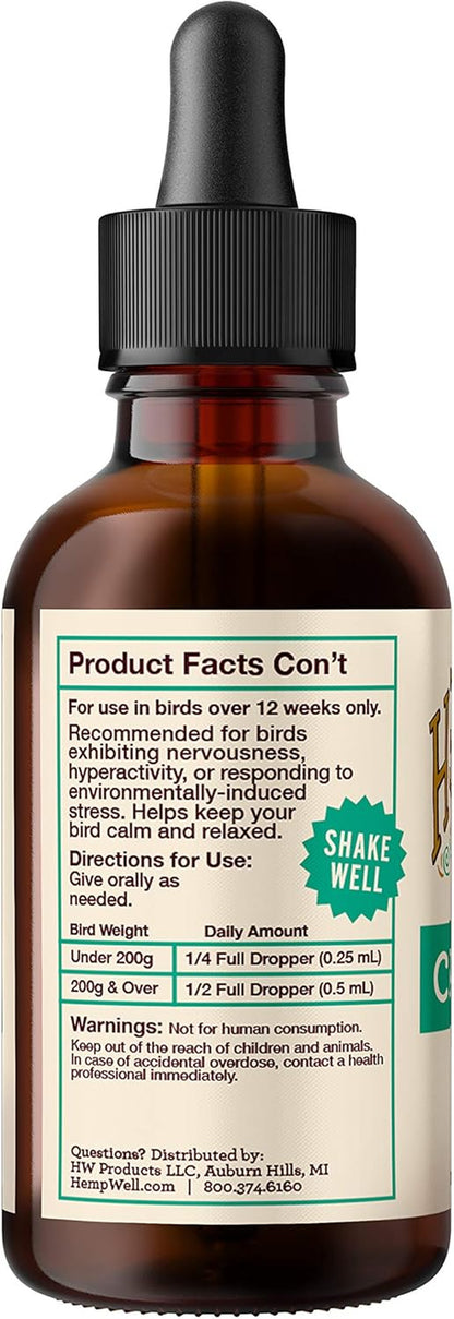 Hemp Well Calm Bird Oil - Relieves Anxiety, Calms and Relaxes Your Bird, Reduces Destructive Behavior, Organically Sourced