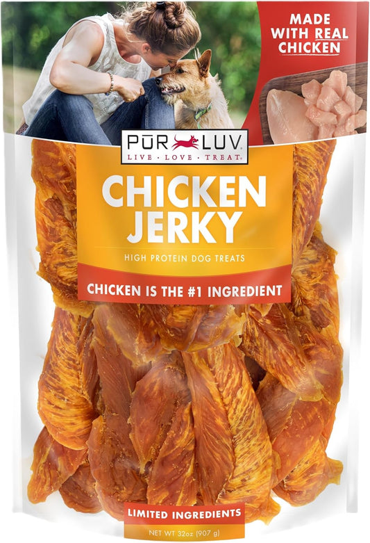 Dog Treats, Chicken Jerky for Dogs, Made with 100% Real Chicken Breast, Healthy, Easily Digestible, Long-Lasting, High Protein Dog Treat, Satisfies Dog's Urge to Chew