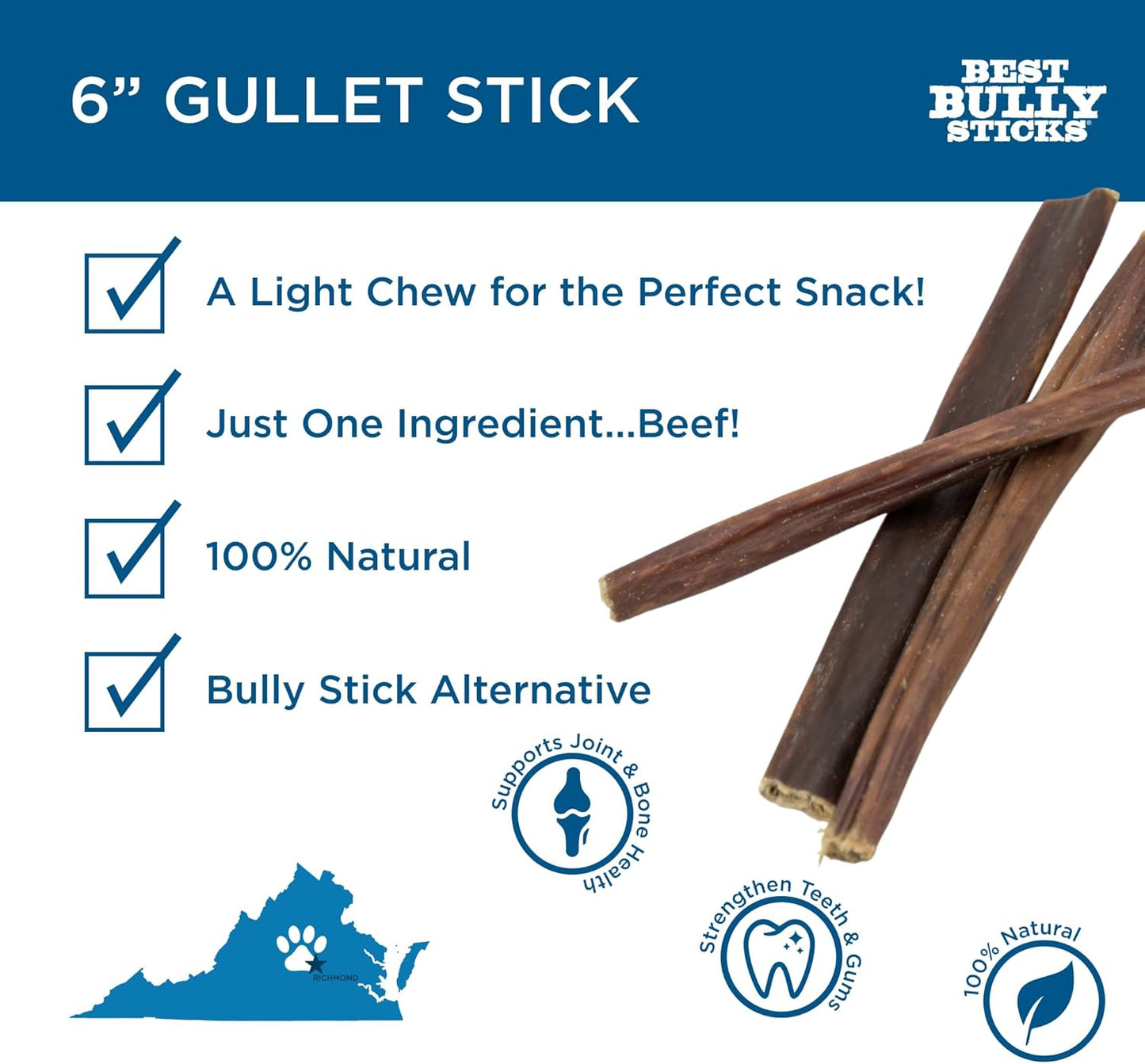 Best Bully Sticks Gullet Stick, Natural Beef Gullet Sticks for Dogs - Rawhide-Free Dog Chews - Thin, Hollow Beef Esophagus Dog Treats