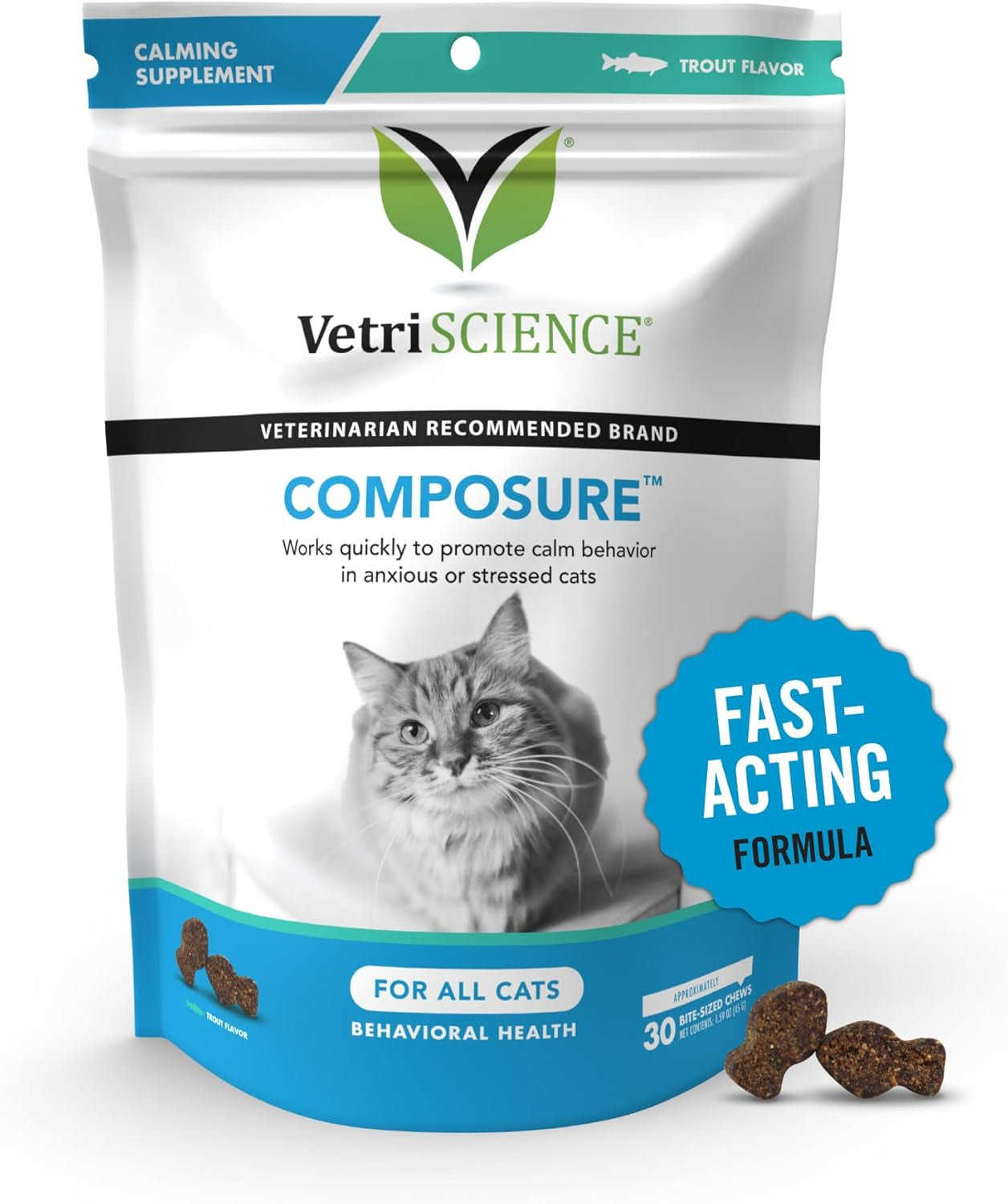 Vetriscience Composure Cat Calming Chews Variety Pack - Clinically Supported Cat Anxiety Relief Supplement for Stress, Grooming, Vet Visits, Separation & More