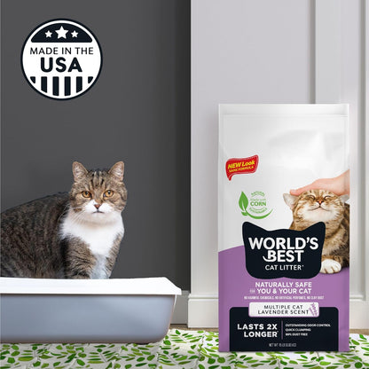 WORLD'S BEST CAT LITTER Multiple Cat Lavender Scented - Natural Ingredients, Quick Clumping, Flushable, 99% Dust Free & Made in USA - Calming Fragrance & Long-Lasting Odor Control