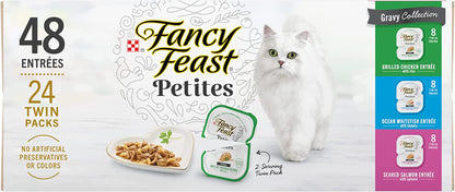 Fancy Feast Gourmet Wet Cat Food Variety Pack, Petites Gravy Collection, Break-Apart Tubs, 48 Servings - 2.8 Ounce (Pack of 48)