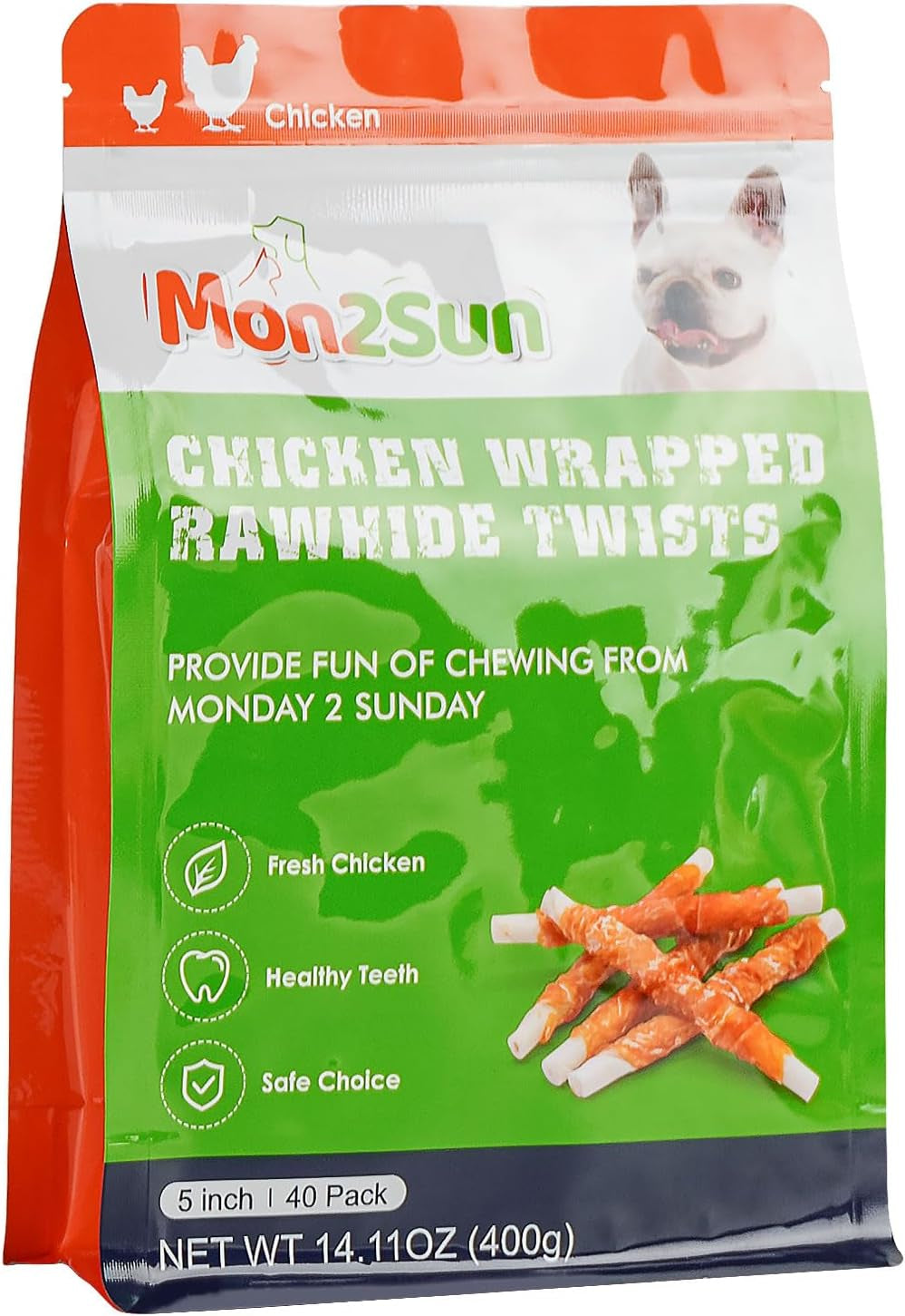 MON2SUN Dog Treats, Rawhide Twist Chicken Hide Sticks, Suitable for Puppy and Small Dogs