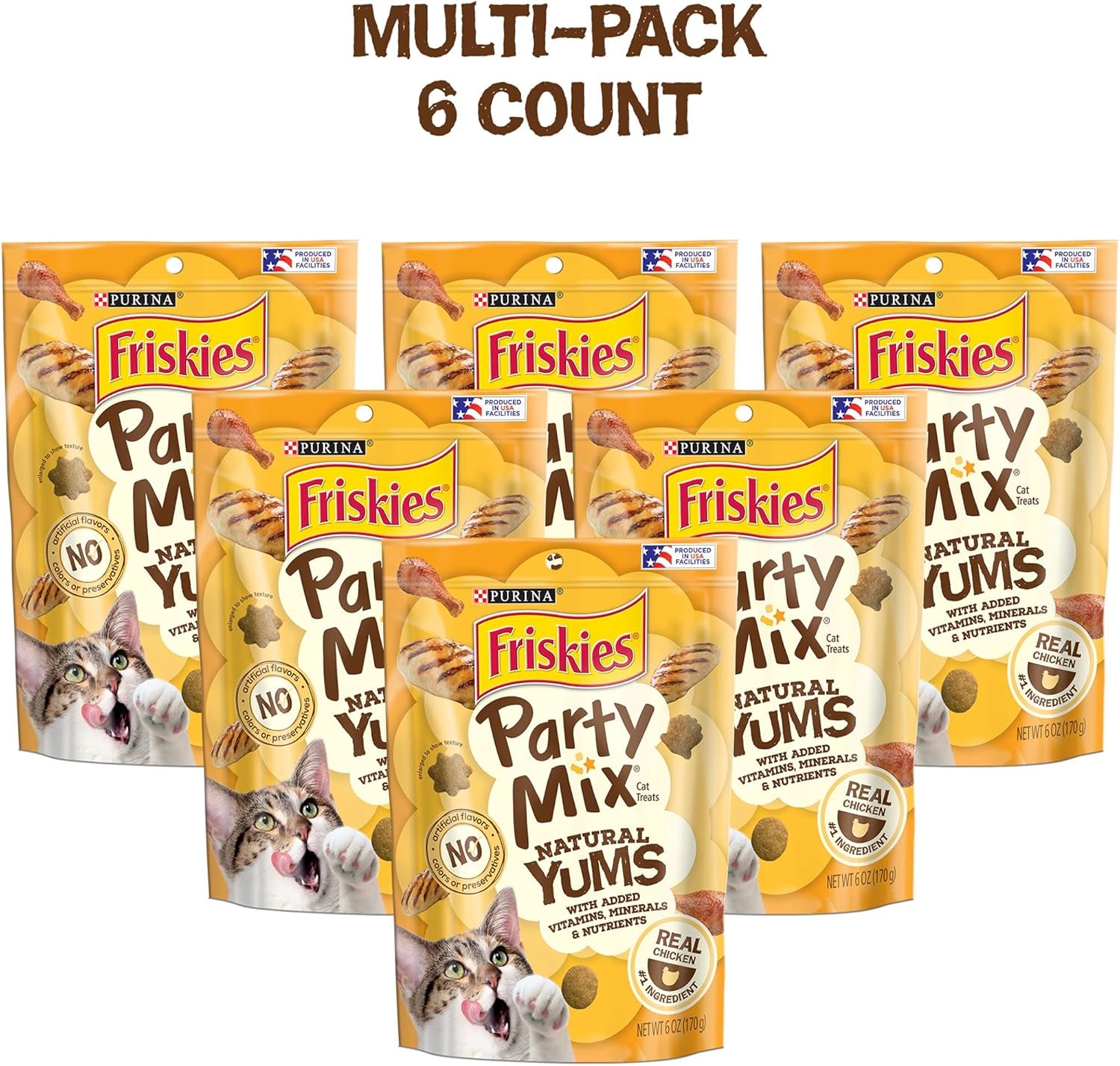 Purina Friskies Natural Cat Treats, Party Mix Natural Yums, Minerals & Nutrients - (Pack of 6)